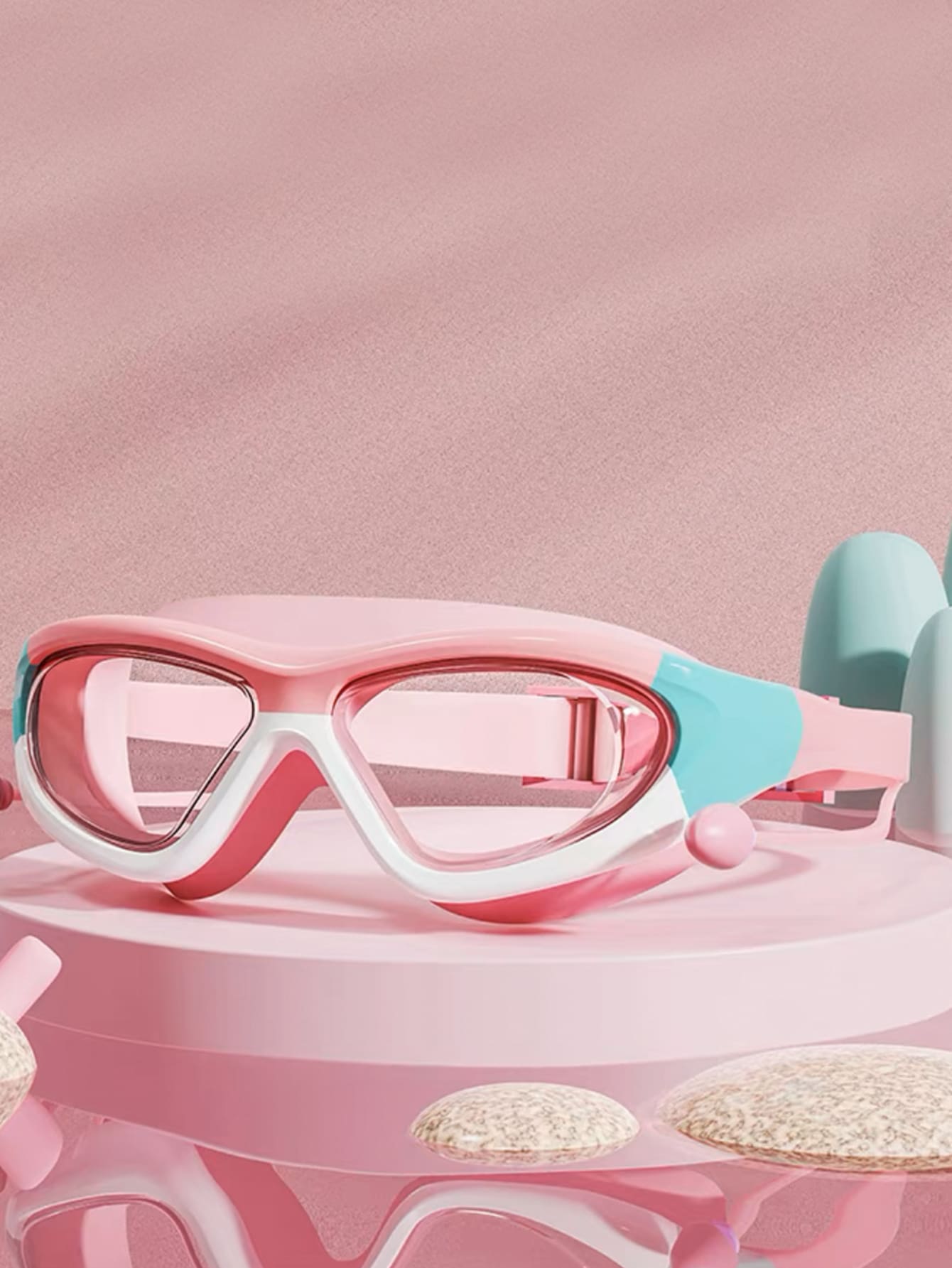 Swim Goggles Anti Fog Uv - 子供用高精細防水防曇水泳大型フレームメガネ、便利なゴーグルシリコン接続耳栓