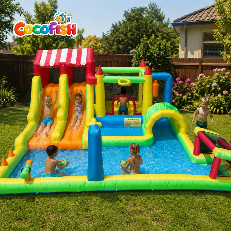 Water Slide Inflatable - ココフィッシュ ココフィッシュ 裏庭サマーウォーターパーク カーニバルテーマ インフレータブル バウンスキャッスル