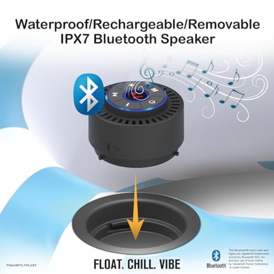 Bluetooth IPX7防水スピーカーとカップホルダー付 - Pool Lounger Inflatable のレビューと価格