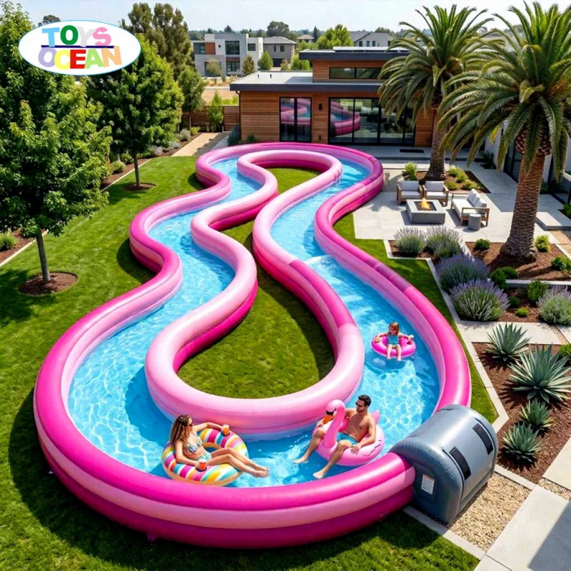 業務用インフレータブルレイジーリバー、ピンクの波状ウォーター - Water Slide Inflatable のレビューと価格