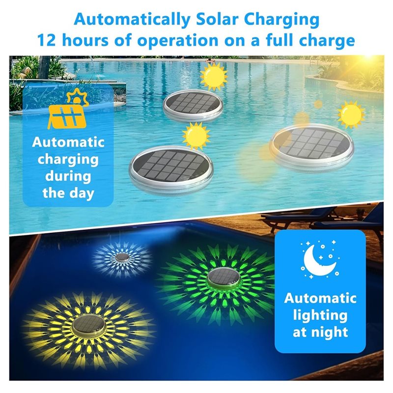ABVT製、浮遊式プールライト（ソーラー充電式、4個入り）、 - Pool Light Solar Rechargeable のレビューと価格