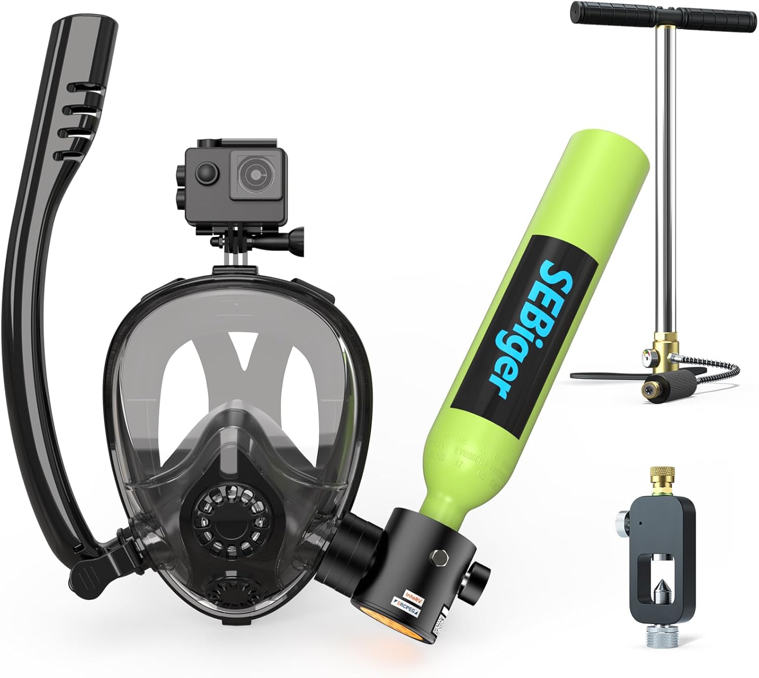 ミニスキューバタンク0.5L、フルフェイスシュノーケルマスク - Snorkel Mask Full Face のレビューと価格